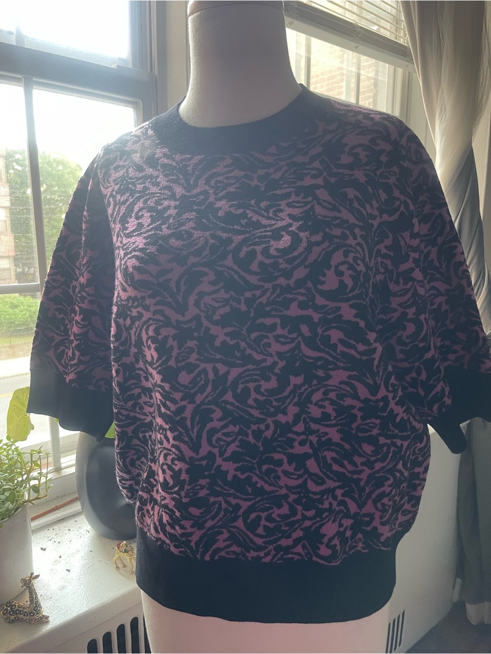 Dries Van Noten Black and Pink Floral Knit Tee